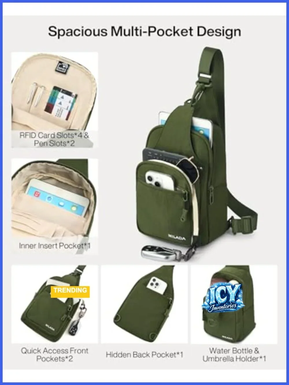 RFID Blocking Anti-Theft Crossbody Sling Bag Women Travel Hands-Free Adjustable